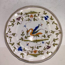 Set of TWO Martres Tolosane 9" Plates Earthenware Bird And Flower Faience