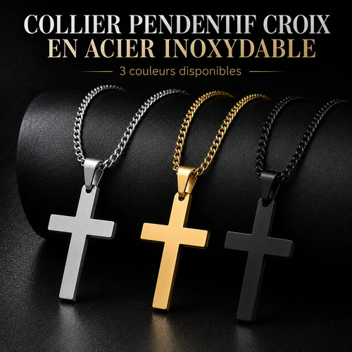 Collier croix homme acier - croix,