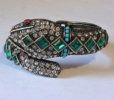 Kenneth J Lane KJL Designer Rhinestone Snake Serpent hinged cuff wrap bracelet