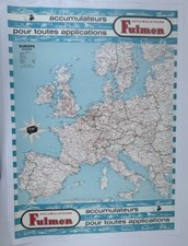 1958 POSTER battery FULMEN EUROPE MAP Ford GT 40 air train BUS MOTORCYCLE tractor