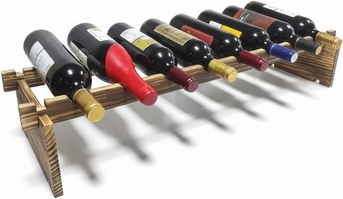 Carbonized pine wood wine rack - carbonized,