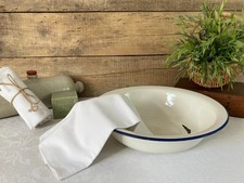 925⚜️ Old white enamelled basin blue border Ø 32 cm vintage