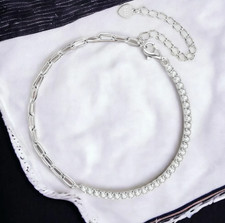 3 CT Round Cut Moissanite Half Chain Tennis Bracelet 14K White Gold Plated