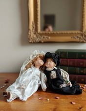 Vintage Porcelain Collectible Doll Duo - Retro Elegance for Display Case