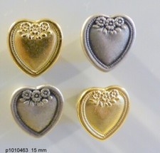 lot de 4 BOUTONS   15 mm  COEURS  doré et argenté
