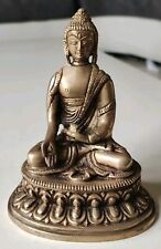 Sculpture Bouddha De La Médecine Tibétain. En Bronze Vieil Or. Dim 13 x 9,5 cm