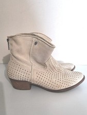 IKKS : BOOTS CLOUTÉES BEIGE CUIR DAIM WESTERN SANTIAG BOTTES 