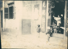 China, Children in front of a shop, ca.1920, Vintage citrate print Vintage citrate