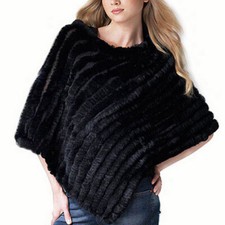 Women Real Rabbit Fur Pullover Poncho Cape Winter Warm Shawl Wraps Wedding Party