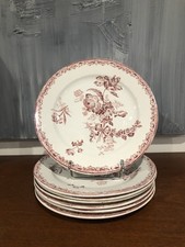 7 ASSIETTES PLATES EN FAÏENCE DE SARREGUEMINES " FONTANGES " FLEURS ROSES