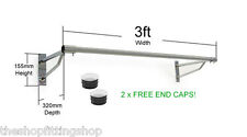 3ft Long X 32mm Résistant Tringle Support Mural Chrome Vêtement Suspendu Rack