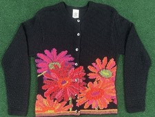 Fisher Hill Hand Knit Tricot Main Floral Button Up Sweater 2001 Size Small