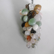 grape bunch in agate stones quartz hyaline and pink polished metal leaf