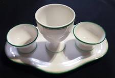 ANTIQUE PORCELAIN MUSTARD PEPPER SALT GREEN AND GOLD DECOR (SALERON)