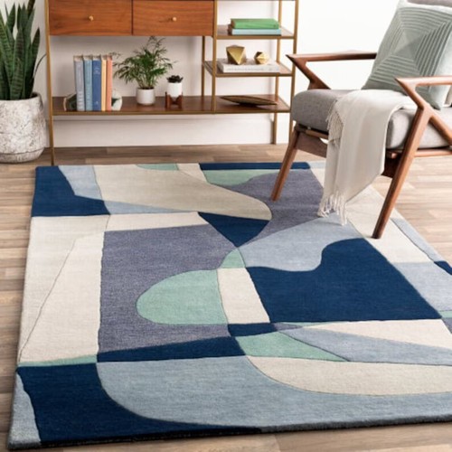 Tapis bleu blanc geo art - geo, fait