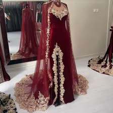 Burgundy Karakou Algerian Caftan Mermaid Evening Dresses With Lace Shawal Prom