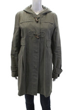 Comptoir Des Cotonniers Womens Cotton Hooded Button Up Coat Green Size 40