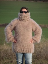 FUZZY MOHAIR Hand Knitted BLACK Sweater Turtleneck Handmade Fluffy Soft № 2132