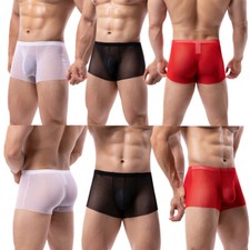 Mens See Through Underwear Sheer Mesh Bulge Pouch Boxer Shorts Underpants Trunks