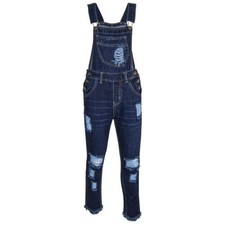 Enfants Filles Salopette Jeans Longue Bleu Foncé Jean Déchiré Mode Combinaison