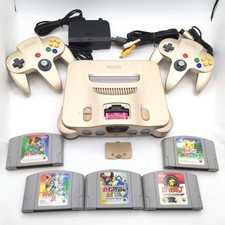Nintendo 64 Console 2 Controller Gold Bundle Pokemon Games N64 Japan Tested