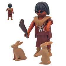 Playmobil figurine Néandertal marron 2 lapins massue préhistoire lâche