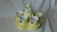 SERVICE DE 6 COQUETIERS EN PORCELAINE POUSSIN DECOR COQ POULE*