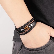 Bracelet cuir homme, acier
