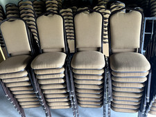 Elegant Beige Stacking Banquet Chair with Gold Frame - 2.5 Seat Capacity