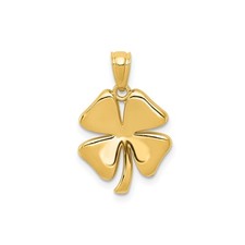 14k Yellow Gold Four-Leaf Clover Pendant Polished Charm Irish Luck Necklace