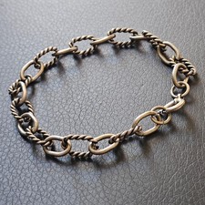 Bracelet maille torsadée lisse alternée argenté fermoir menotte bijou vintage