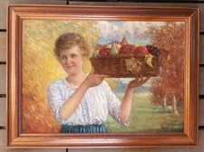 Tableau H.S.T la porteuse de fruits (1917) , Emile BULCKE 1875-1963. Ecole Belge