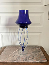 Ancien Vase Coupe Méduse Bleu Cobalt  Jozefina Krosno Octopus Verre Soufflé 42CM