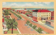 CORPUS CHRISTI TX UPPER AND LOWER BROADWAY VINTAGE LINEN POSTCARD 093025 U