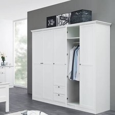 Armoire Chambre Penderie Placard Bois Blanc Rangement avec 5 Portes Homestyle4u