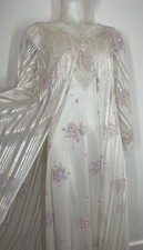 VTG 70s Nightgown Set  Robe Bell Sleeves Floral Full Length Pastels Petite Small