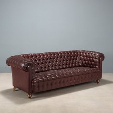 Canapé Ancien Style Chesterfield Cuir Bordeaux Italie XXe Siècle Original