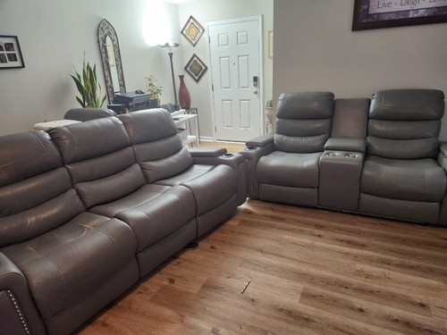 Gray faux leather reclining - leather,