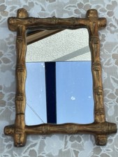 Antique Rare Bamboo Style Gilded Wood Wall Mirror 24x17.5cm Vintage Decor
