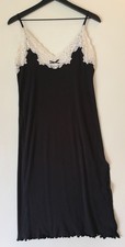 Lauren Ralph Lauren Small Black Cotton Lace Rib Knit Slip Dress Night Gown Y2k