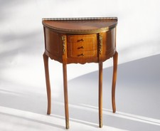 Antique French Louis XV Nightstand, Wooden Marquetry Side Table with Brass