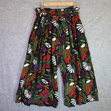 Keshet Women’s Boho Culottes Pants Multicolor Floral Corduroy Tie Waist Sz S/M