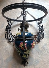 Ancienne structure lustre suspension lampe à pétrole barbotine Art nouveau  CA0x