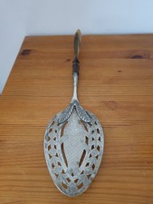 Grande et ancienne pelle à tarte XIXe en métal argenté ou argent manche en os