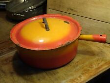 Antique Vintage Orange Enamel Cast Cast Pan ø 30cm with Lid