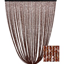 Rideau en perles de bois brun fait à la main - 100 % fils de bambou naturels - t