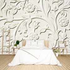 3D Relief Flower Wallpaper Bedroom Modern Flowers murals Trendy Office Decora...