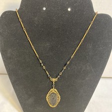 1928 Brd Black/Gold Victorian-Steampunk Necklace Full Body Lady Cameo 16” Chain