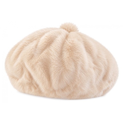 Béret fourrure femme beige - fourrure,