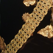 Vintage wide gold metallic trim scalloped braid lace passementerie galloon BTY